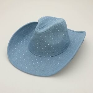 Blue Crystal Denim Fedora Rhinestone Hat Brim Womens Cowboy Cowgirl Western